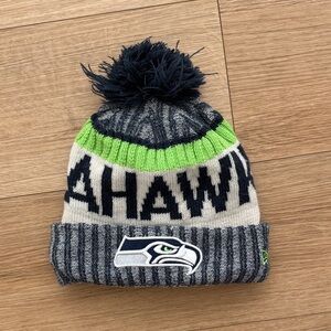 Seattle Seahawks Pom Beanie Hat - Navy, Gray & Neon Green